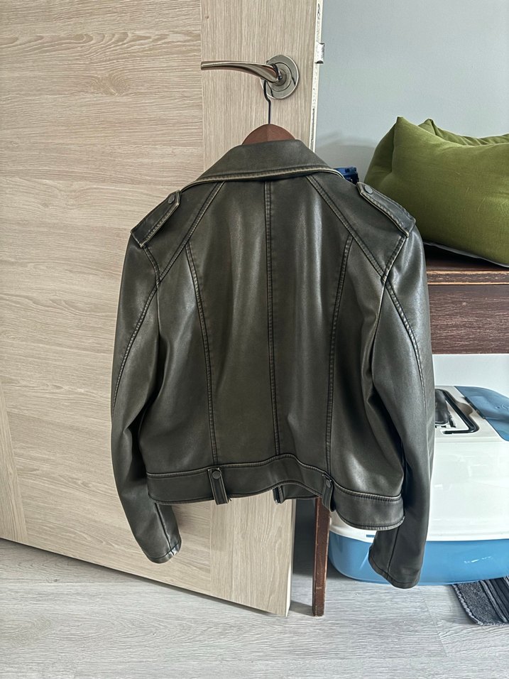 Haki Deri Biker Ceket - Görsel 3