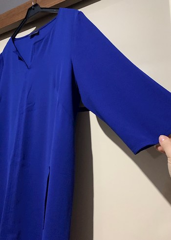 Mavi V Yakalı Salaş Tunik - Görsel 2