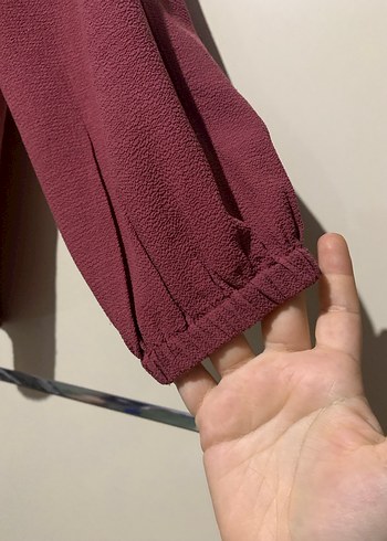 Gül kurusu Fırfırlı Uzun Kollu Salaş Bluz - Görsel 2