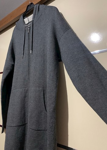 Primark Gri Kapüşonlu Fermuarlı Midi Kadın Hırka - Görsel 3