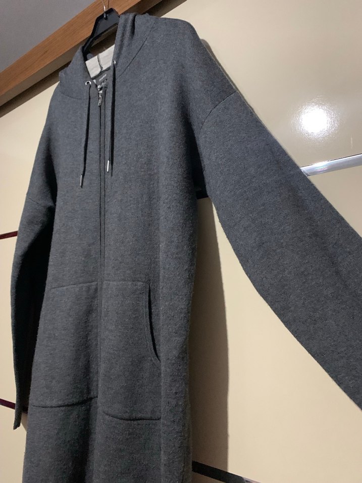 Primark Gri Kapüşonlu Fermuarlı Midi Kadın Hırka - Görsel 3
