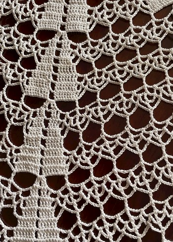 El İşi Beyaz Dantel Yuvarlak Masa Örtüsü - Görsel 10