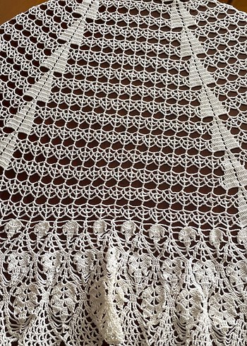 El İşi Beyaz Dantel Yuvarlak Masa Örtüsü - Görsel 8