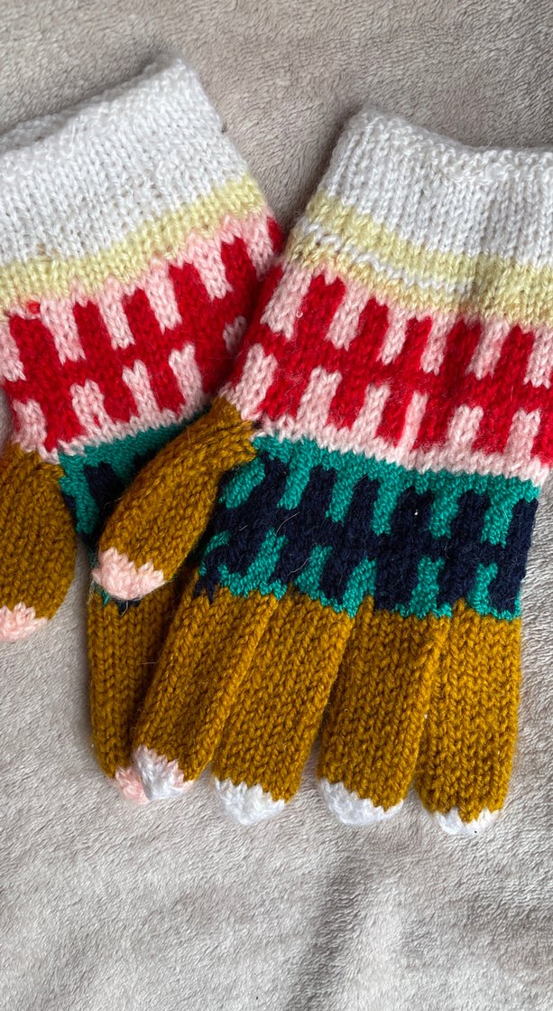 El Emeği Renkli Desenli Eldivenler 2 adet - Görsel 2