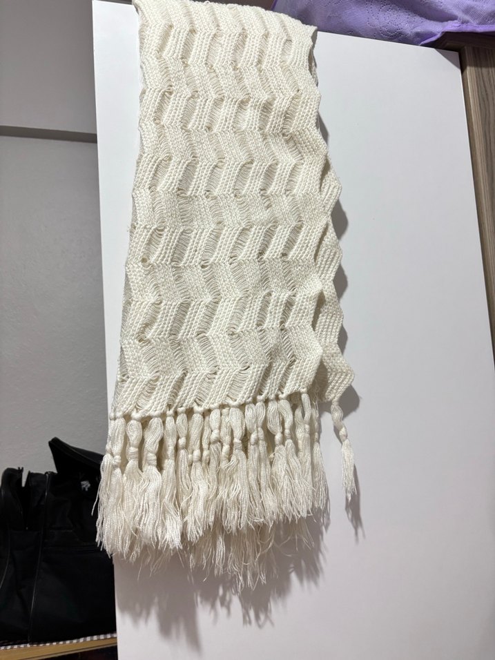 Beyaz Örgü Kadın Şal - Görsel 2