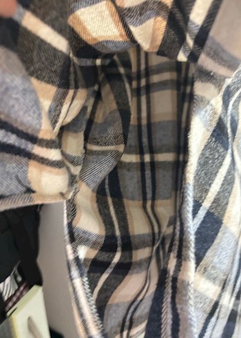 Gri Ekose Desenli Kadın Pamuklu Gömlek - Görsel 5