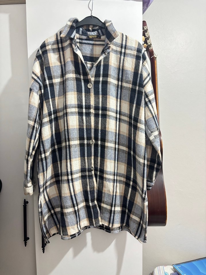 Gri Ekose Desenli Kadın Pamuklu Gömlek - Görsel 3