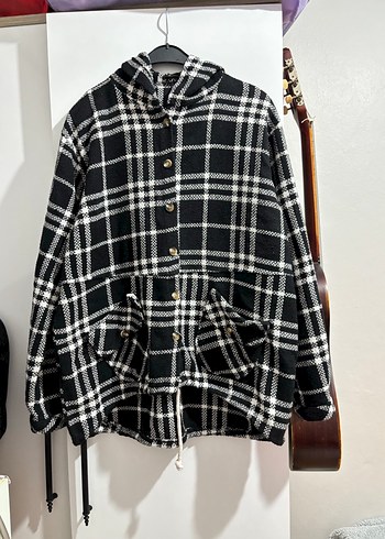 Düğmeli Siyah Beyaz Kareli Kadın Gömlek - Görsel 3