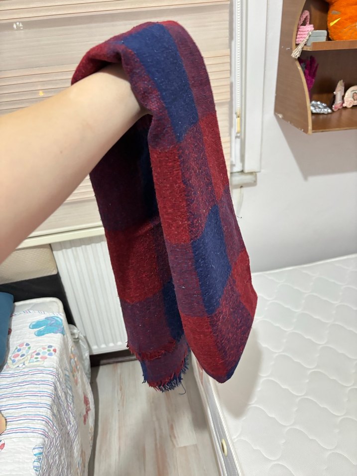 Bordo Lacivert Örgü Kadın Atkı - Görsel 5