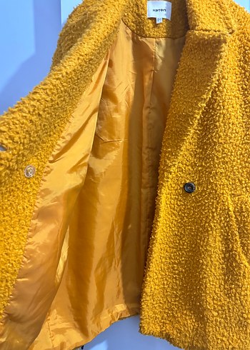 Sarı Düğmeli Midi Kadın Kaban - Görsel 9