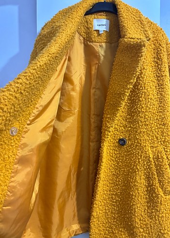 Sarı Düğmeli Midi Kadın Kaban - Görsel 8