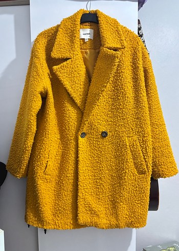 Sarı Düğmeli Midi Kadın Kaban - Görsel 5