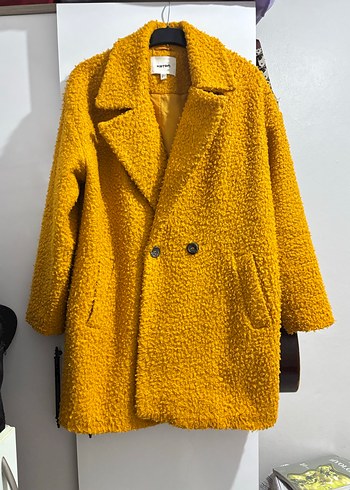 Sarı Düğmeli Midi Kadın Kaban - Görsel 7