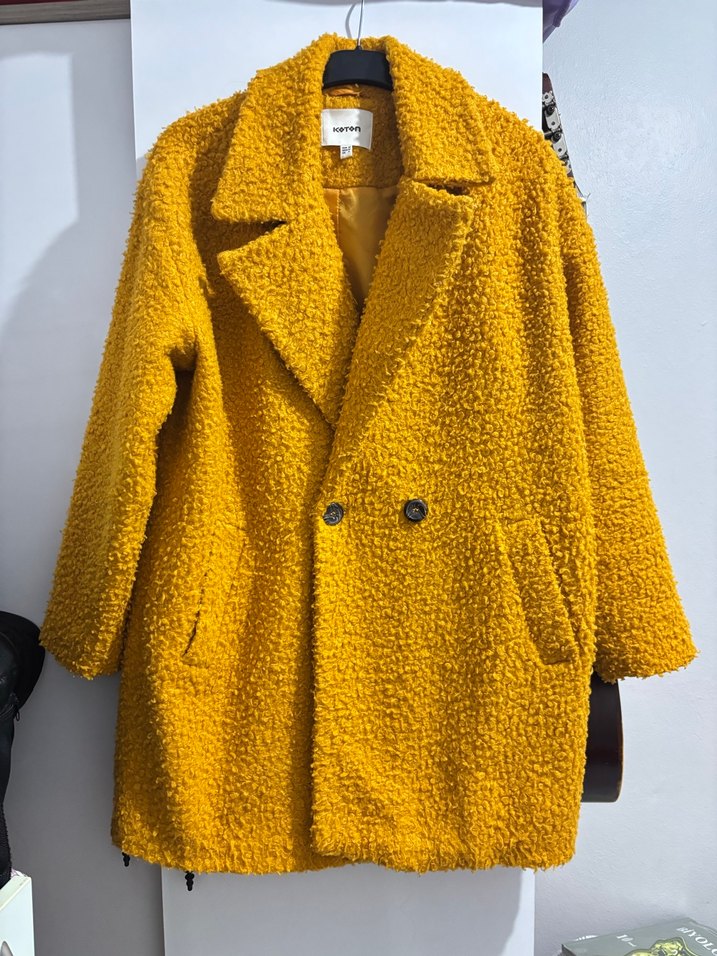 Sarı Düğmeli Midi Kadın Kaban - Görsel 5