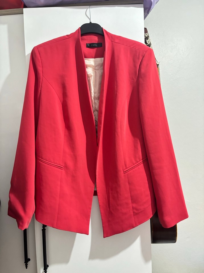 Kadın Kırmızı Düğmeli Blazer Ceket - Görsel 4