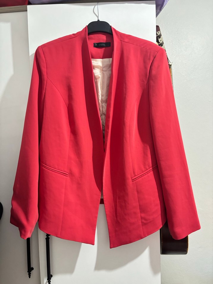 Kadın Kırmızı Düğmeli Blazer Ceket - Görsel 2