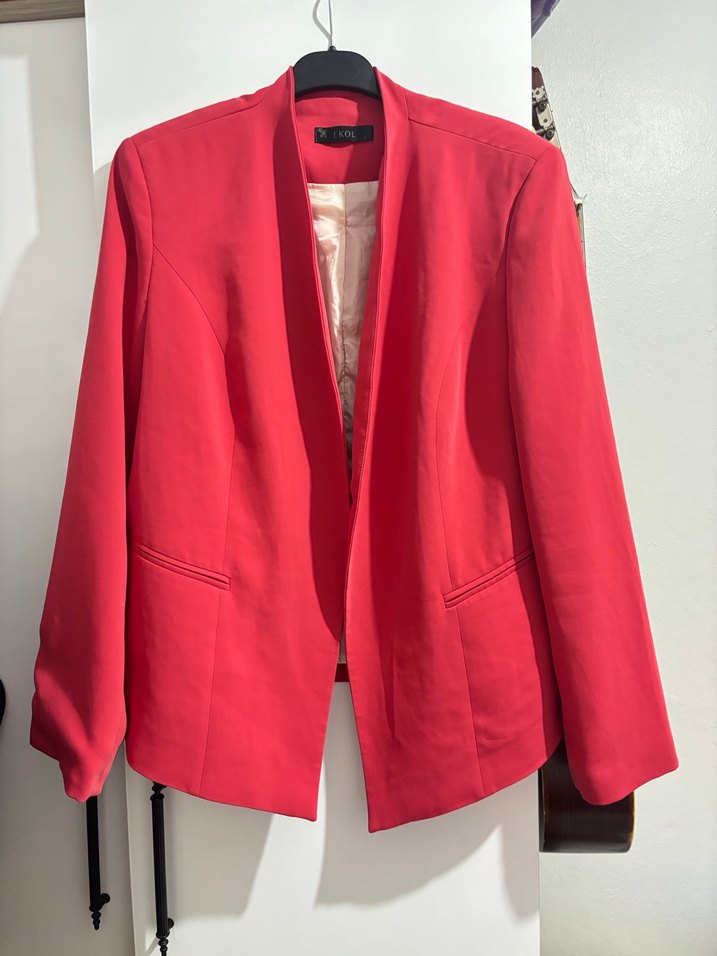 Kadın Kırmızı Düğmeli Blazer Ceket - Görsel 3