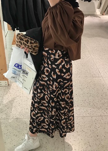 Desenli Kahverengi Hamile Midi Etek - Görsel 2