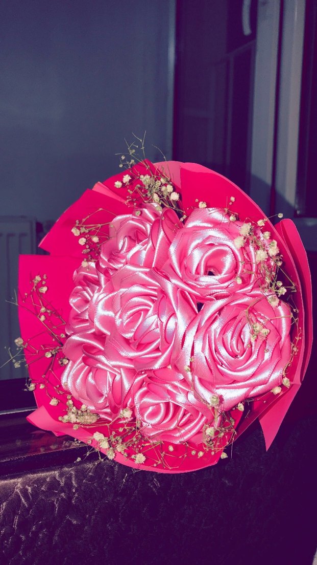 Pembe Saten Gül Buketi - Görsel 4