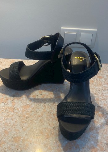 Mango marka,Siyah Yılan Desenli Tokalı Dolgu Topuklu - Görsel 7