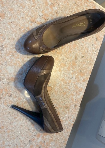 Kahverengi Deri Kadın Dolgu Topuk Ayakkabı - Görsel 5