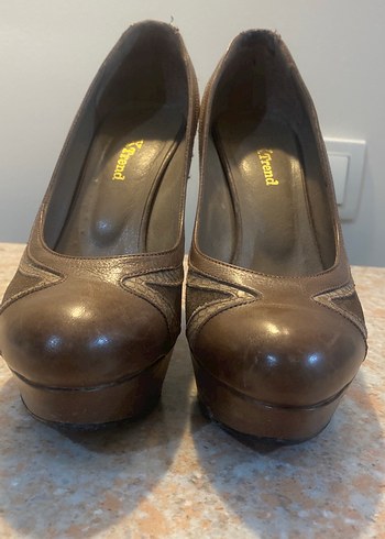 Kahverengi Deri Kadın Dolgu Topuk Ayakkabı - Görsel 6