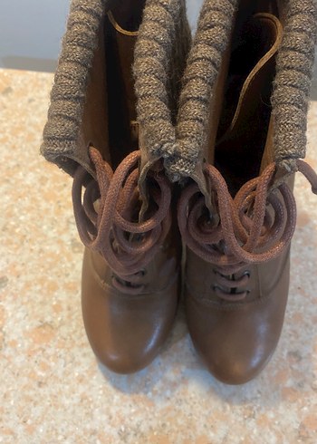 Divarese,Örgü Detaylı Kahverengi Gerçek Deri Platform Topuklu - Görsel 13