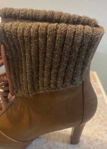 Divarese,Örgü Detaylı Kahverengi Gerçek Deri Platform Topuklu - Görsel 7