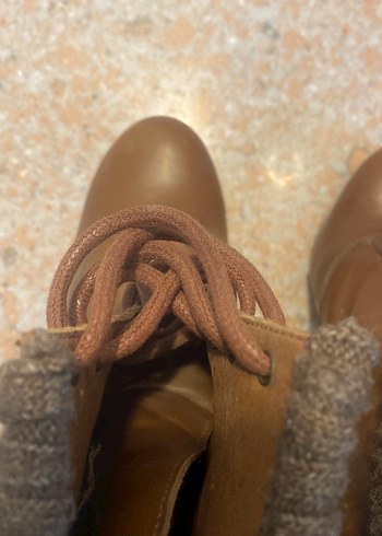 Divarese,Örgü Detaylı Kahverengi Gerçek Deri Platform Topuklu - Görsel 11