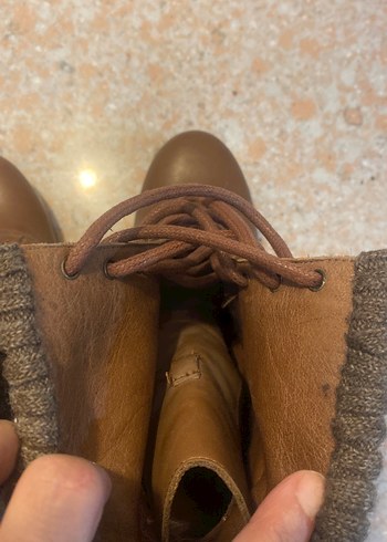 Divarese,Örgü Detaylı Kahverengi Gerçek Deri Platform Topuklu - Görsel 12