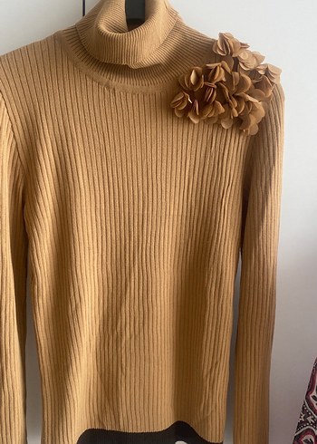 Bej Kadın Boğazlı Triko Kazak - Görsel 7