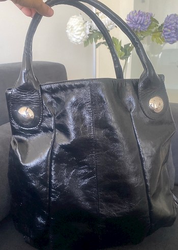 Vintage çanta Gusto marka,Siyah Gerçek Deri Tokalı Kadın Çanta - Görsel 4