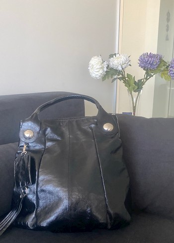 Vintage çanta Gusto marka,Siyah Gerçek Deri Tokalı Kadın Çanta - Görsel 13