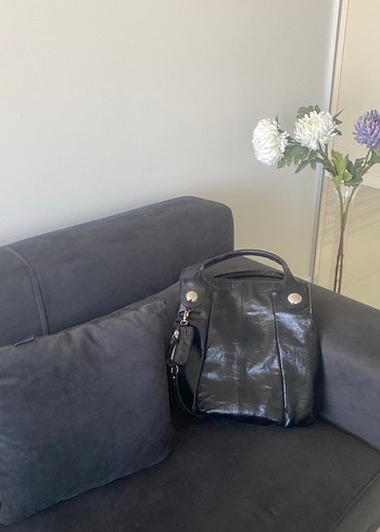 Vintage çanta Gusto marka,Siyah Gerçek Deri Tokalı Kadın Çanta - Görsel 10