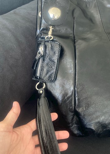 Vintage çanta Gusto marka,Siyah Gerçek Deri Tokalı Kadın Çanta - Görsel 3