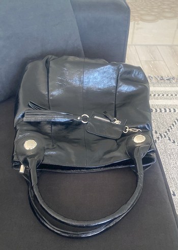 Vintage çanta Gusto marka,Siyah Gerçek Deri Tokalı Kadın Çanta - Görsel 9