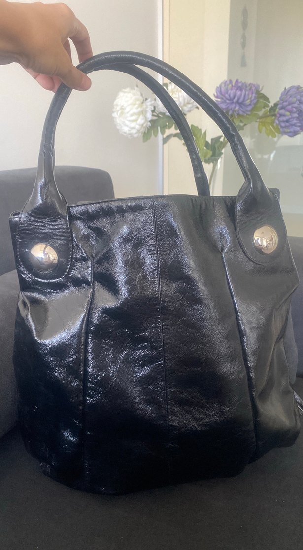 Vintage çanta Gusto marka,Siyah Gerçek Deri Tokalı Kadın Çanta - Görsel 4