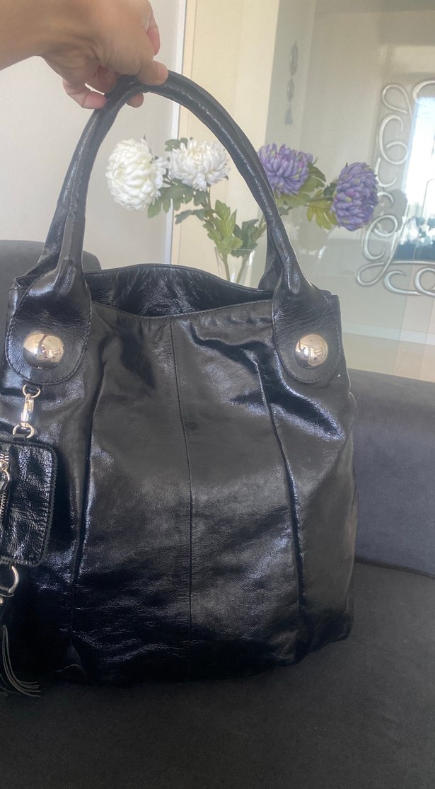 Vintage çanta Gusto marka,Siyah Gerçek Deri Tokalı Kadın Çanta - Görsel 2