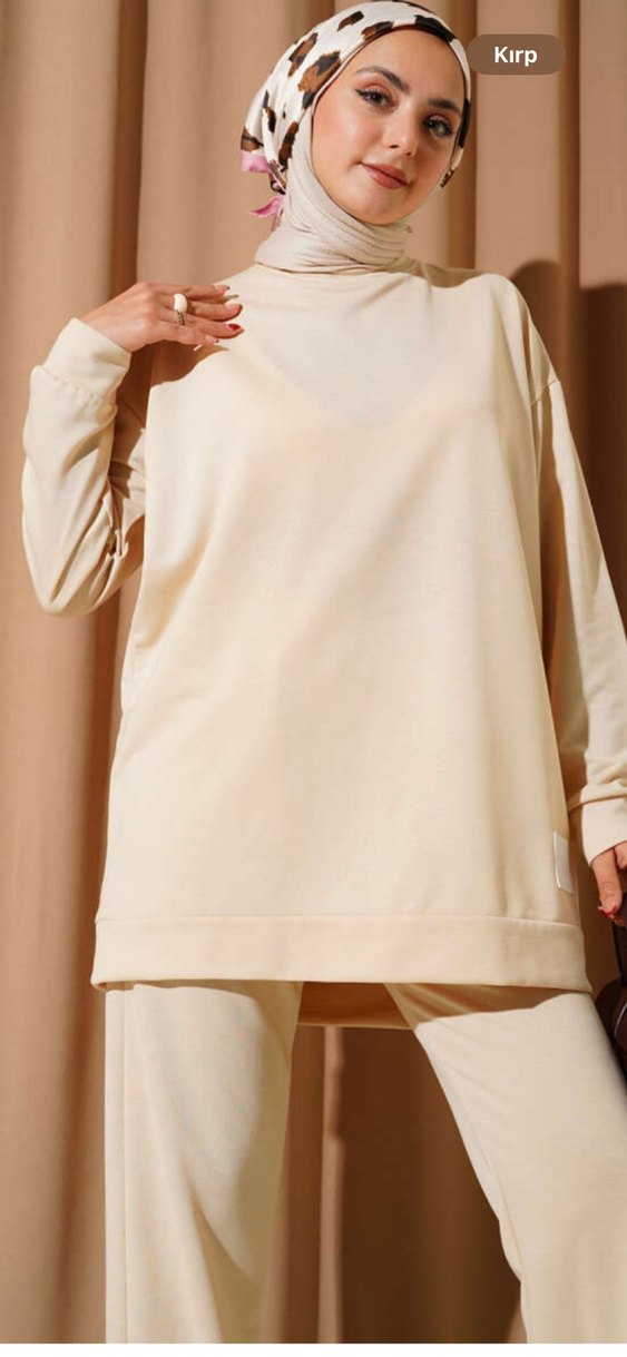 Bej Oversize Kadın Eşofman Takımı - Görsel 3