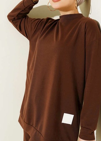 Kahverengi Rahat Kesim Kadın Eşofman Takımı - Görsel 2