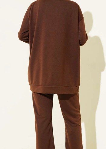 Kahverengi Rahat Kesim Kadın Eşofman Takımı - Görsel 3