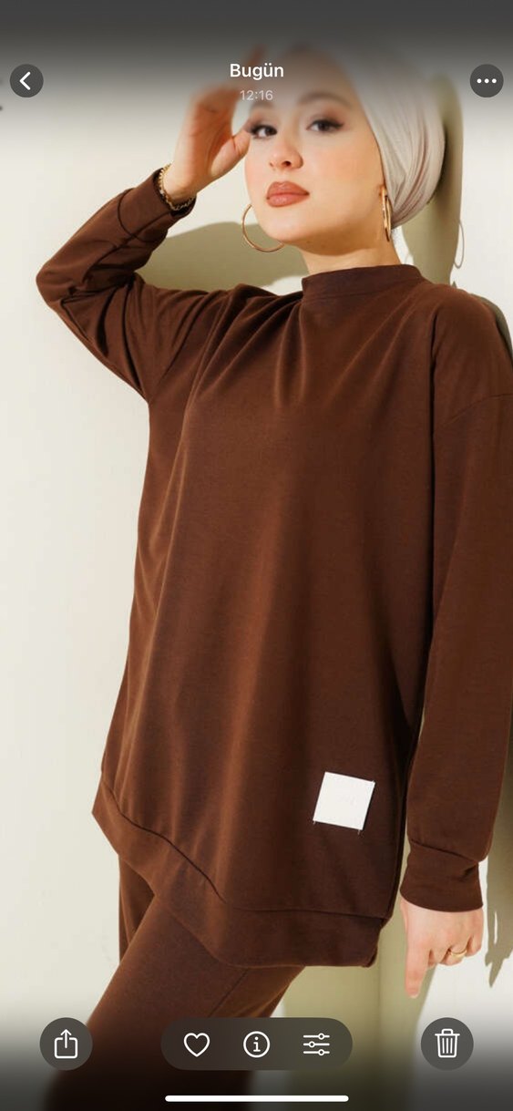 Kahverengi Rahat Kesim Kadın Eşofman Takımı - Görsel 2