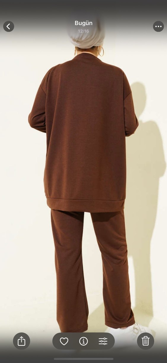 Kahverengi Rahat Kesim Kadın Eşofman Takımı - Görsel 3