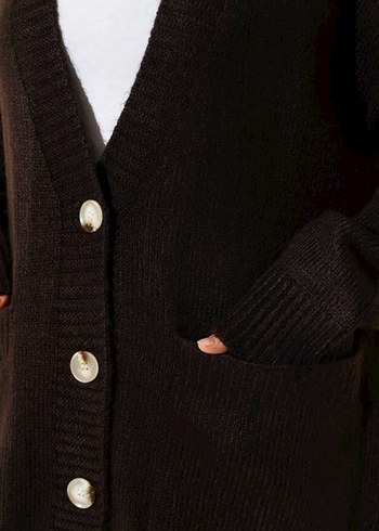 Düğmeli Kahverengi Midi Triko Hırka - Görsel 3