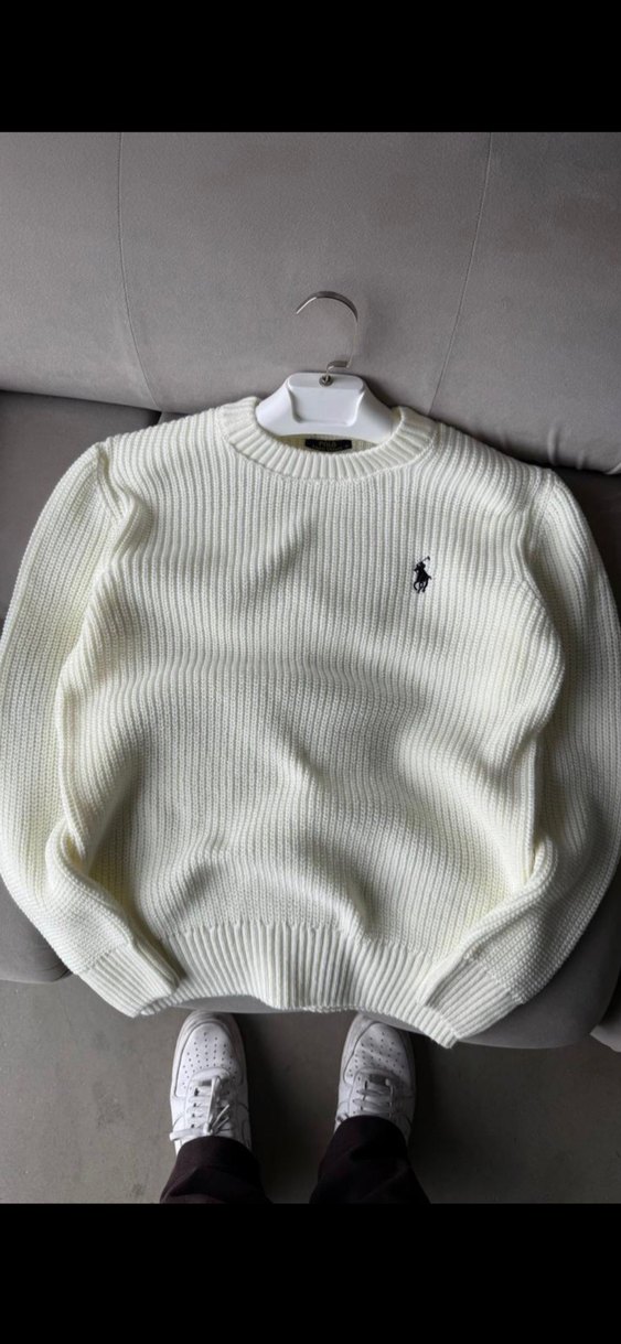 Beyaz Oversize Triko Erkek Kazak - Görsel 2