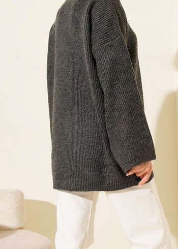 Gri Örgü Kadın Triko Kazak - Görsel 2