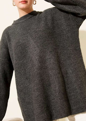 Gri Örgü Kadın Triko Kazak - Görsel 3