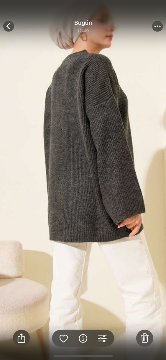 Gri Örgü Kadın Triko Kazak - Görsel 2