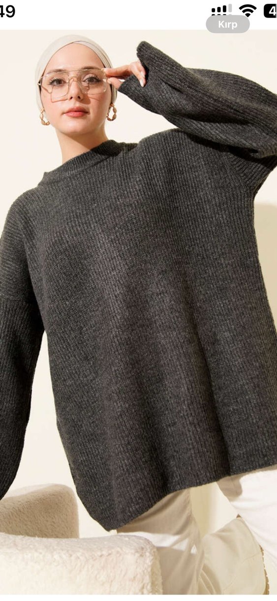 Gri Örgü Kadın Triko Kazak - Görsel 3