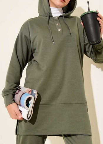 Kadın Kapüşonlu Haki Salaş Eşofman Takımı - Görsel 2